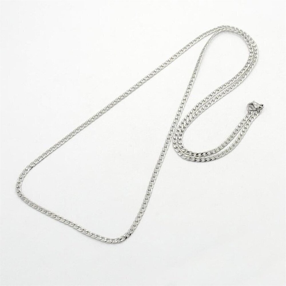 Silver Surgical Stainless Steel 3mm Curb Chain Links Necklace 30" Long